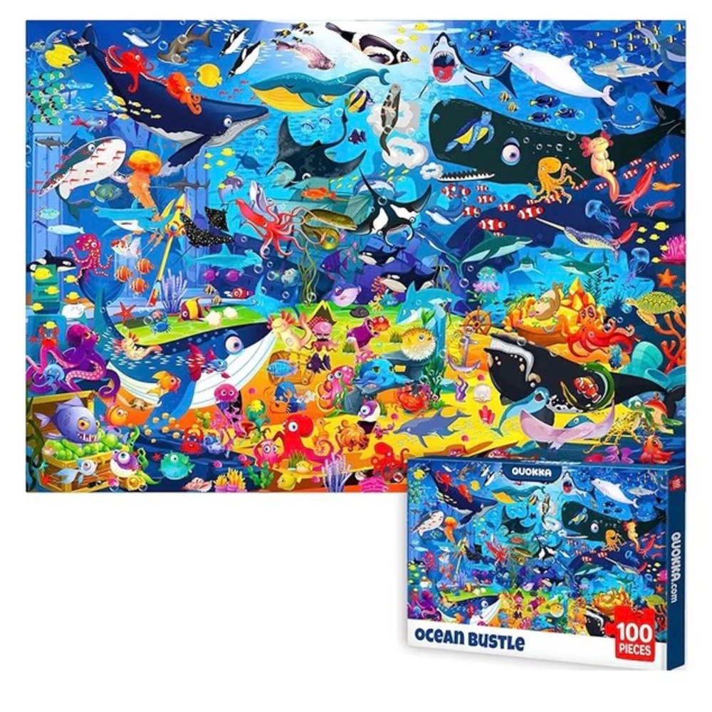 QUOKKA 100 Piece Puzzles for Kids,Intricately Illustrated Ocean Animals.SEALED